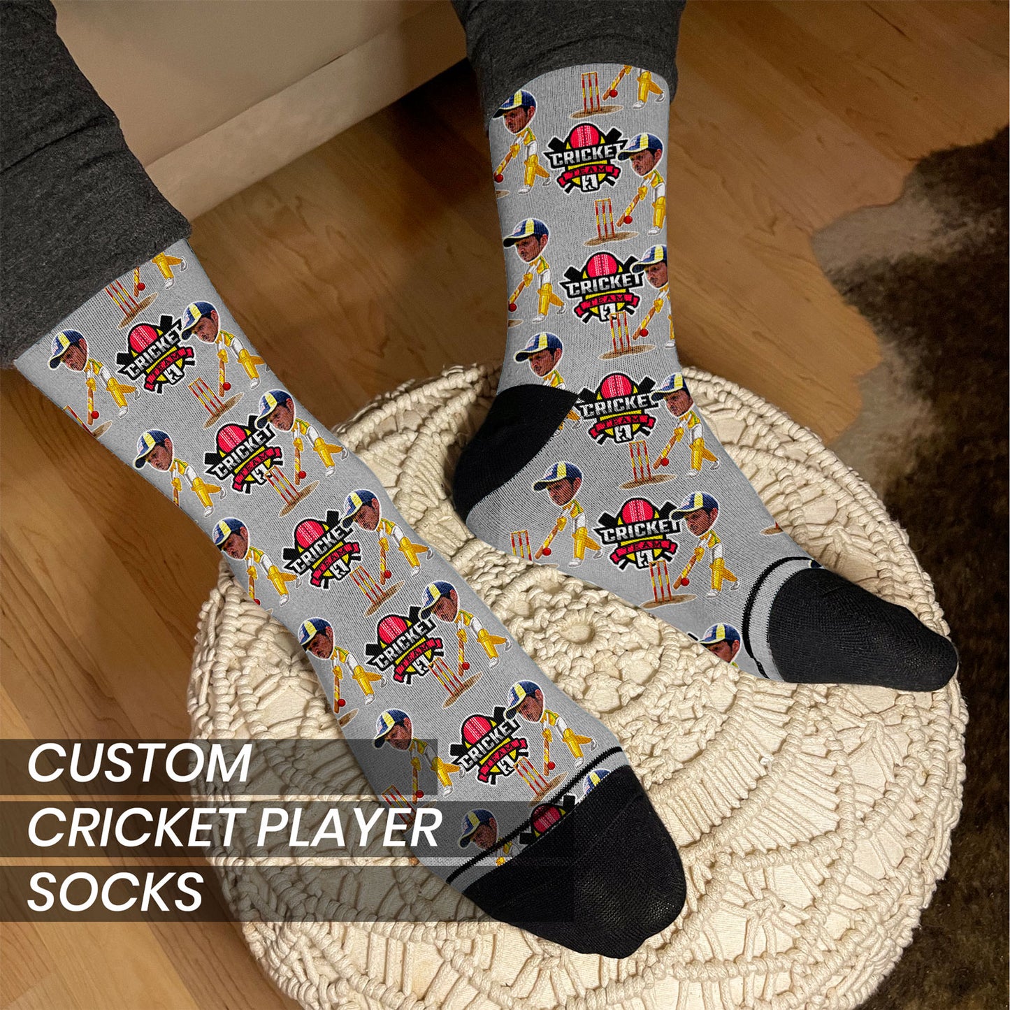 personalized cricket gift socks for team and coach on man's feet