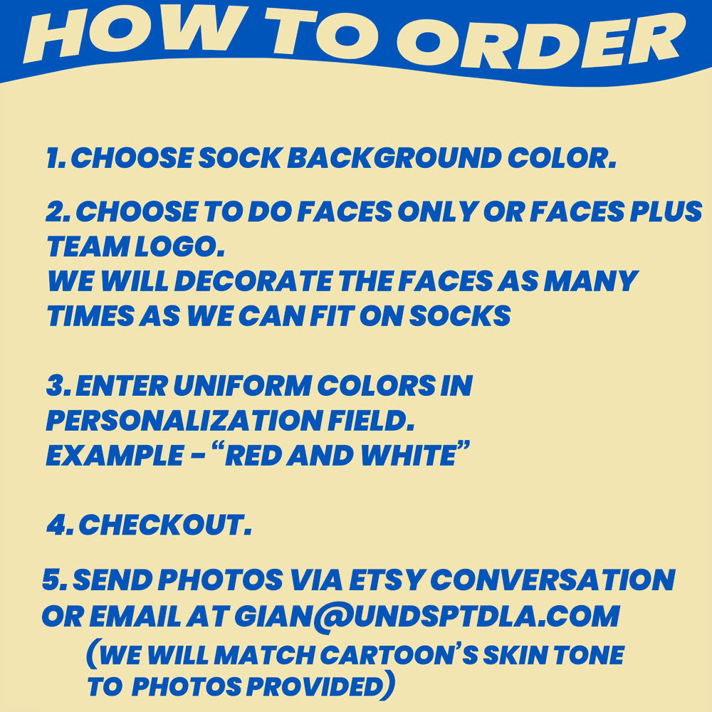 personalized softball socks with real photos on cartoon bodies instructions on how to place order
